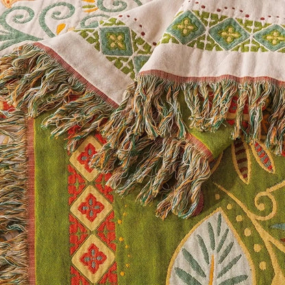 Boho Reversible Blanket with Fringe – Autumn Flowers - view 5