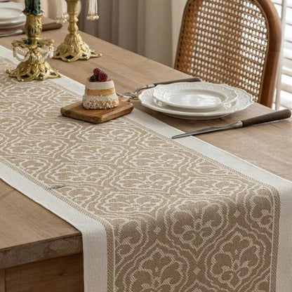 Damask Dune Jacquard Tablecloth - Earth Tones with Fringes - view 7