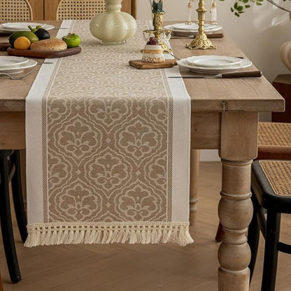 Damask Dune Jacquard Tablecloth - Earth Tones with Fringes - view 9
