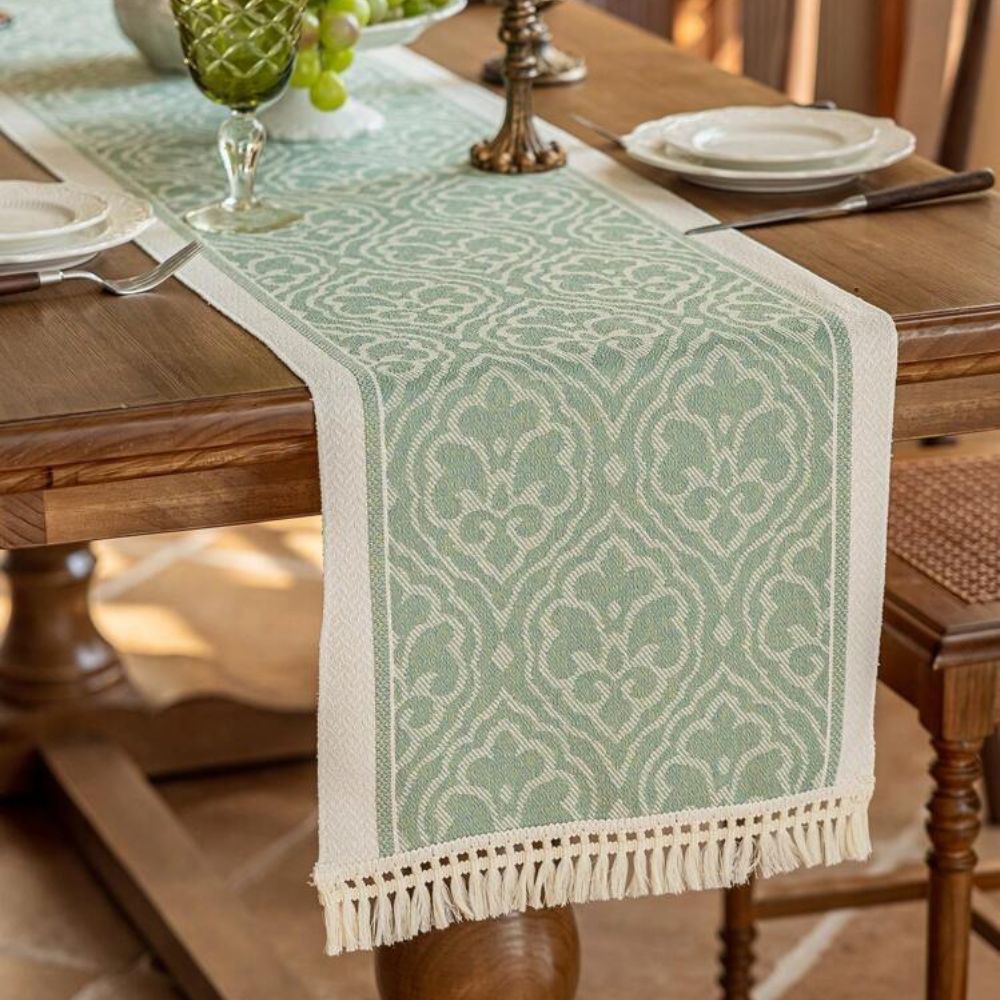 Damask Dune Jacquard Tablecloth - Earth Tones with Fringes – view 10