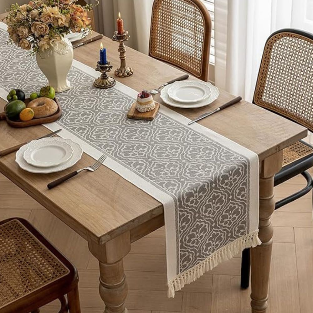 Damask Dune Jacquard Tablecloth - Earth Tones with Fringes – view 12