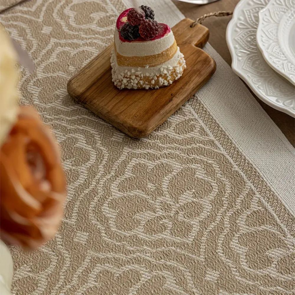 Damask Dune Jacquard Tablecloth - Earth Tones with Fringes – view 3