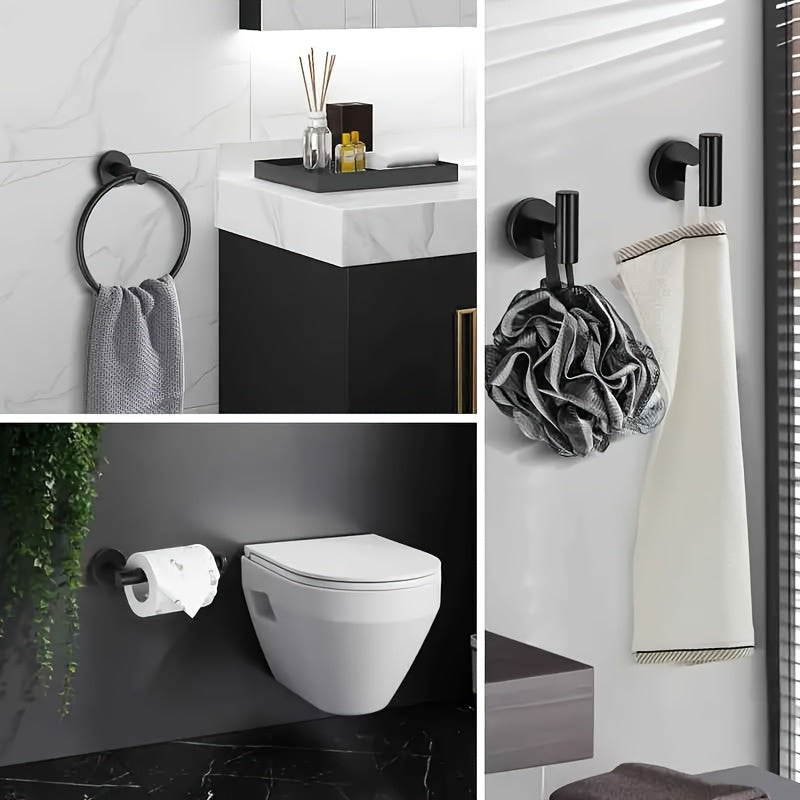Towel Holder Set in Matte Black and Silver - Modern Design - view 2