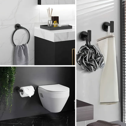 Towel Holder Set in Matte Black and Silver - Modern Design - view 2