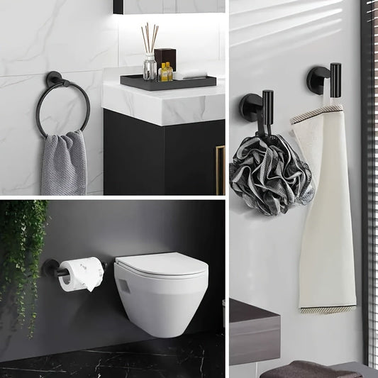 Towel Holder Set in Matte Black and Silver - Modern Design - view 2