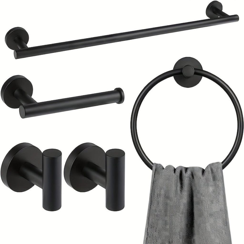 Stainless Steel Towel Holder Set - Matte Black/Silver, Modern Design