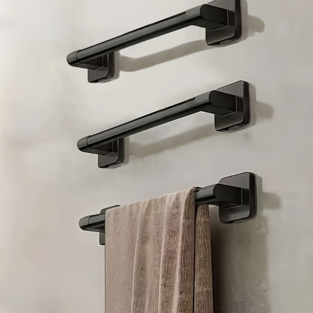 Black Towel Holder Set with Hooks and Shelf - Modern Bathroom Decor - view 6