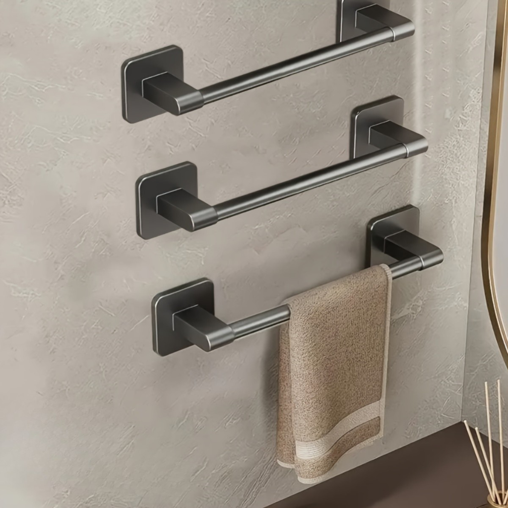 Black Towel Holder Set with Hooks and Shelf - Modern Bathroom Decor - view 9