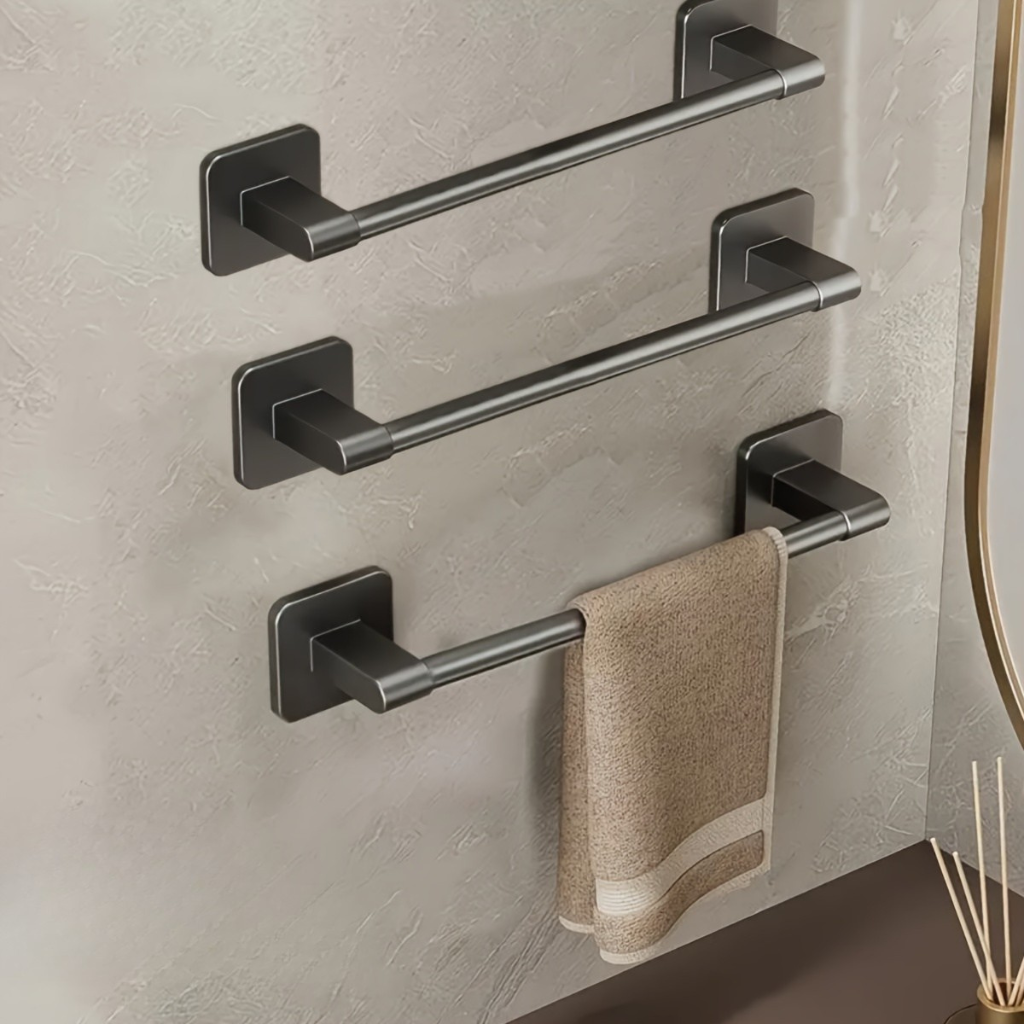 Black Towel Holder Set with Hooks and Shelf - Modern Bathroom Decor - view 10