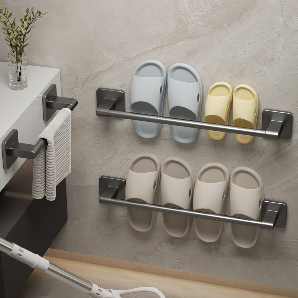 Black Towel Holder Set with Hooks and Shelf - Modern Bathroom Decor - view 4