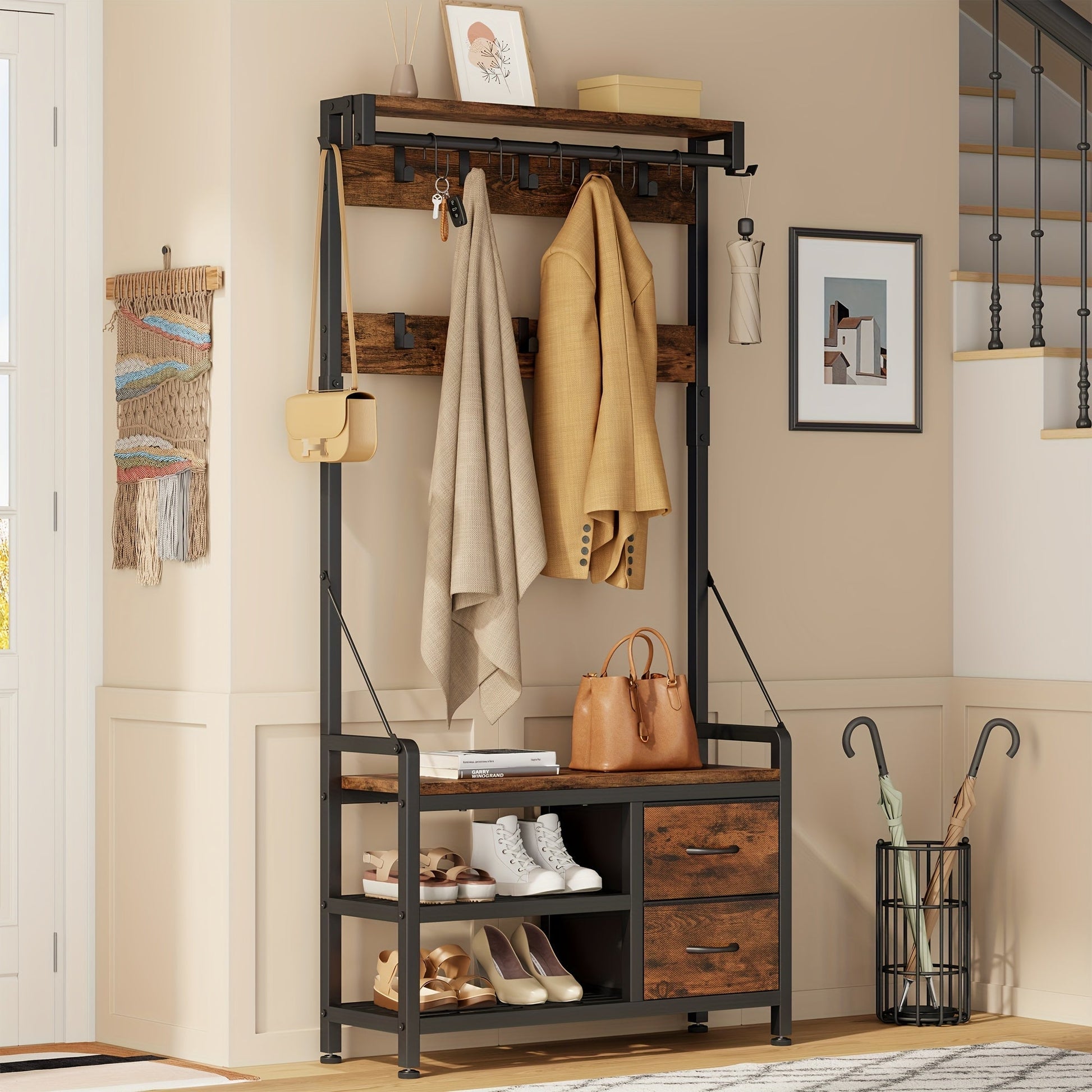 Coat Rack with Bench – Multifunctional Entryway Storage - view 2