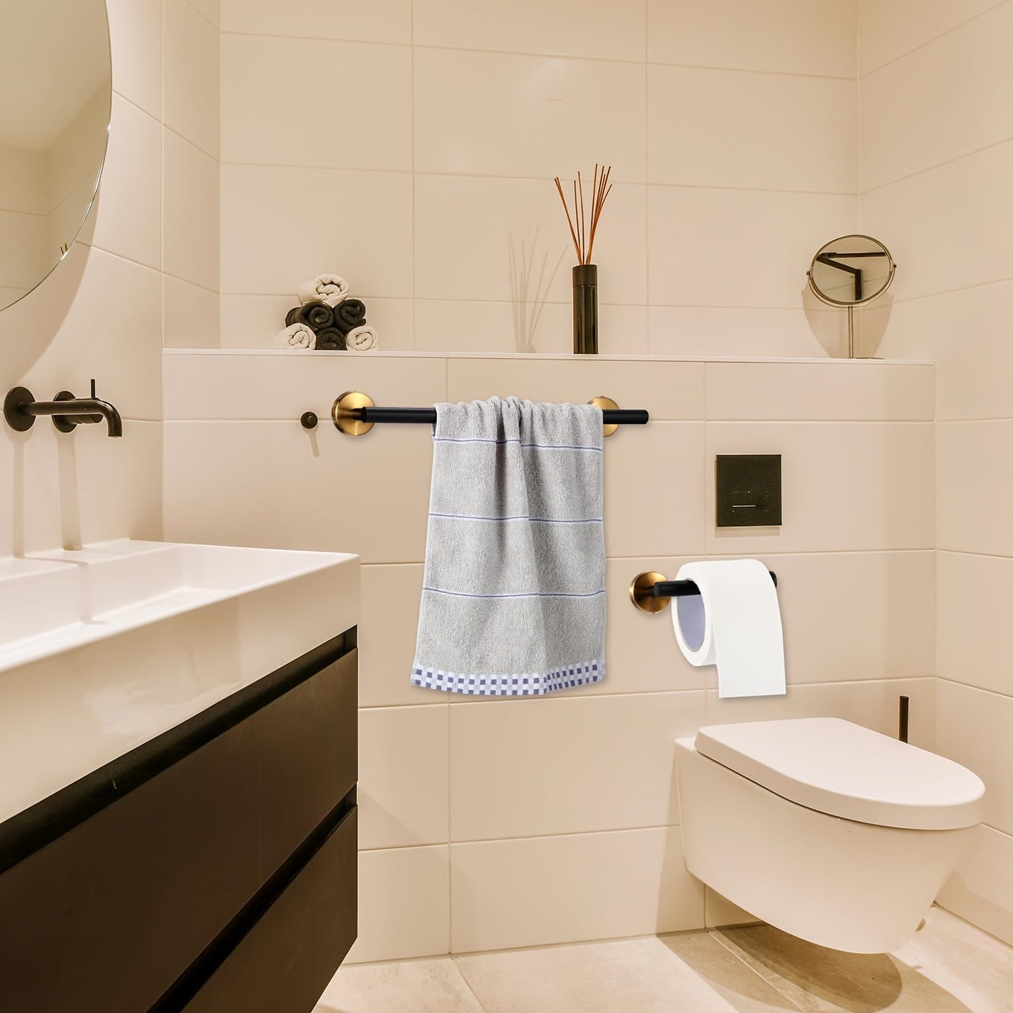 Matte Black Towel Holder Set for Modern Bathrooms - view 4