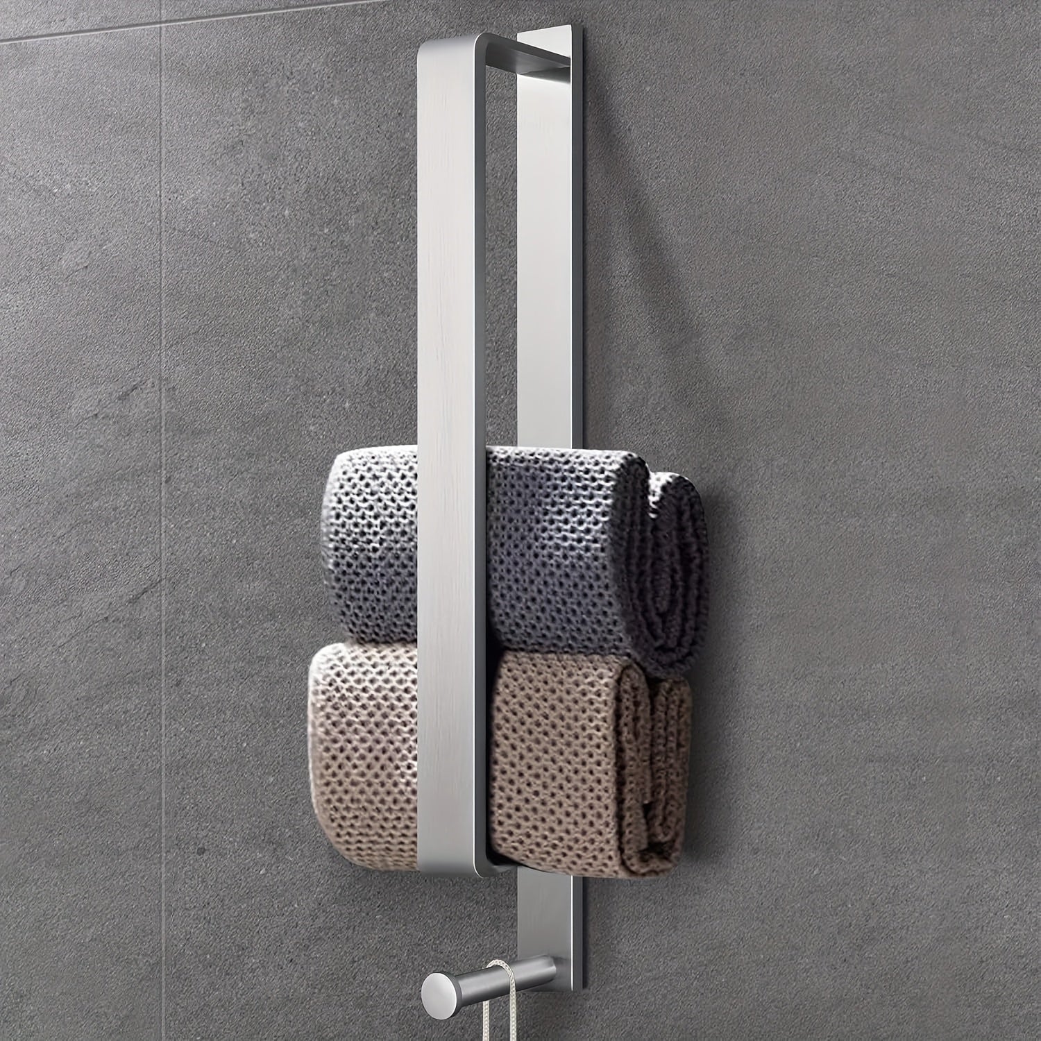 Aluminum Freestanding Towel Holder with Hooks for Modern Bathrooms – view 7