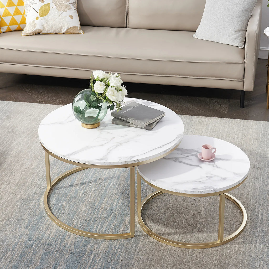 Round Side Table – White Marble with Golden Accents for Modern Living Room Decor – view 9