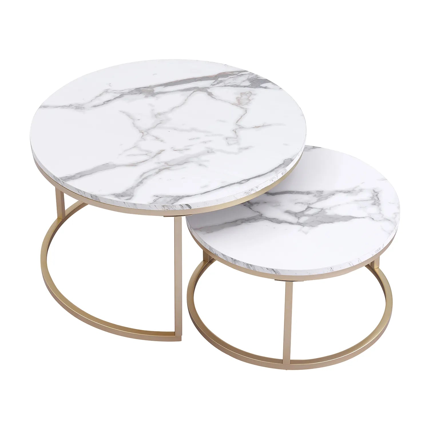 Round Side Table – White Marble with Golden Accents for Modern Living Room Decor – view 2