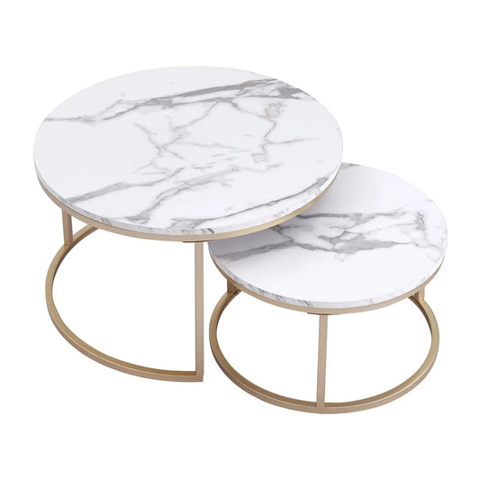 Round Side Table in White with Gold-Tone Accents for Living Room - view 2