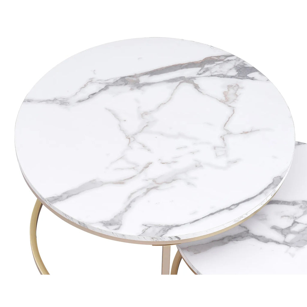 Round Side Table – White Marble with Golden Accents for Modern Living Room Decor – view 5
