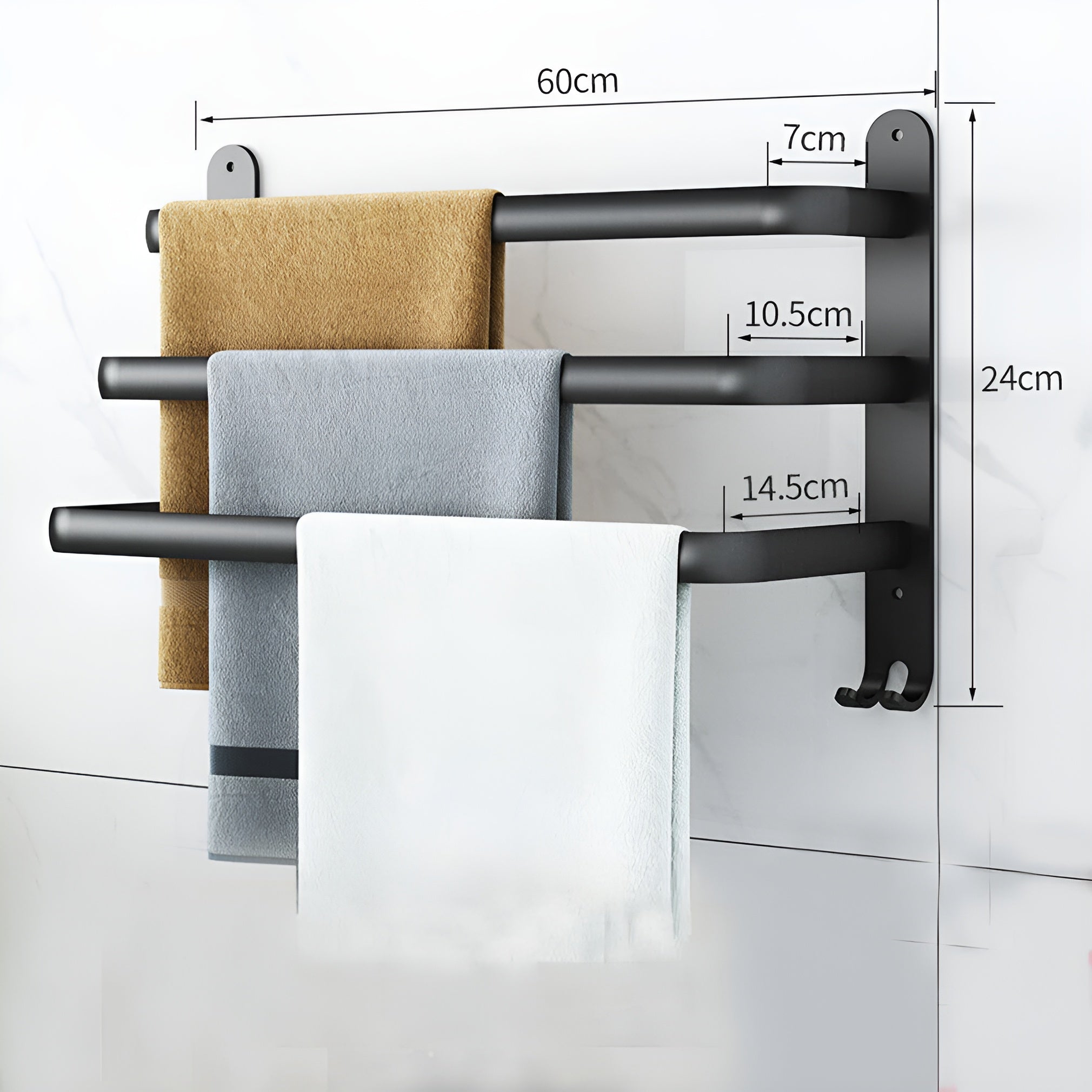 Black Aluminum 3-Tier Wall-Mounted Towel Holder for Bathroom – view 2