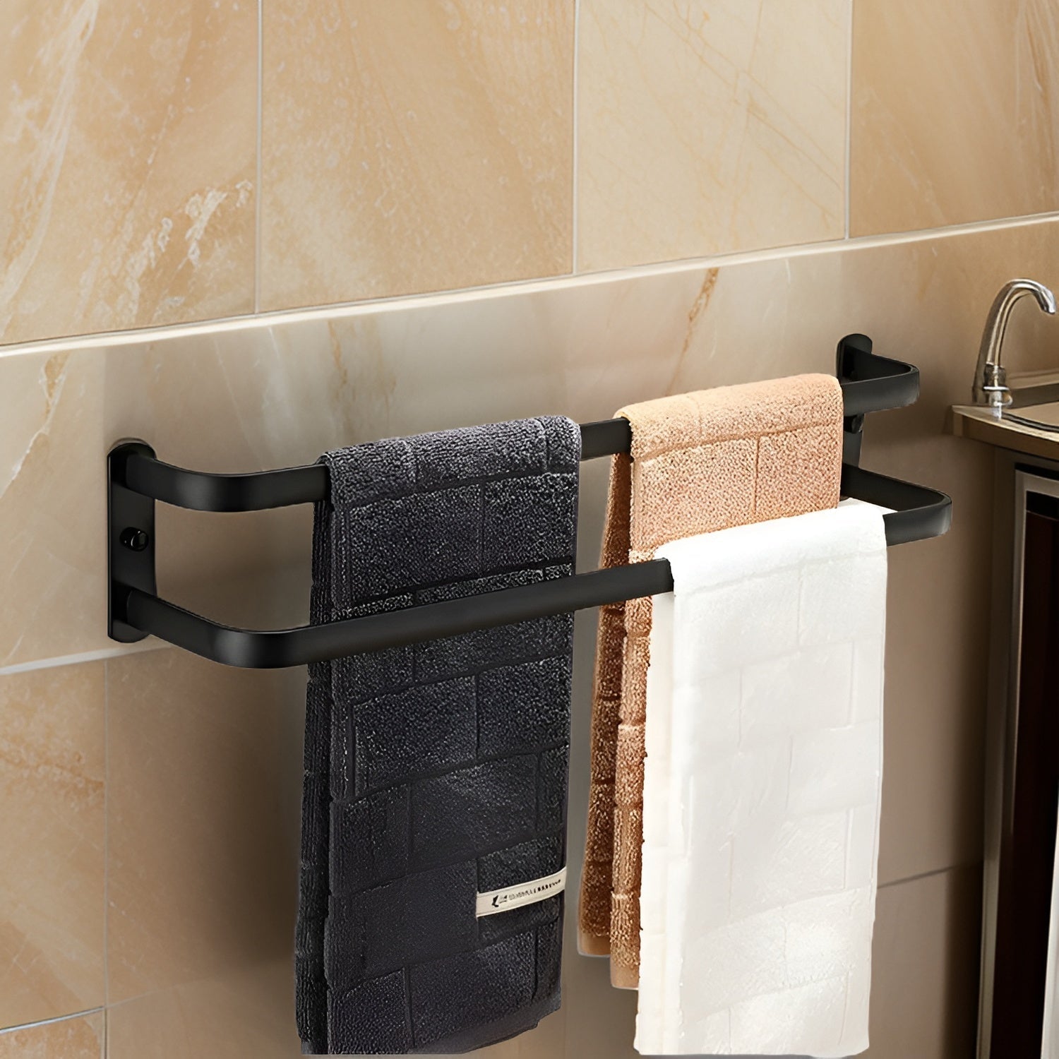 Black 3-Tier Wall-Mounted Towel Holder for Bathroom - view 4