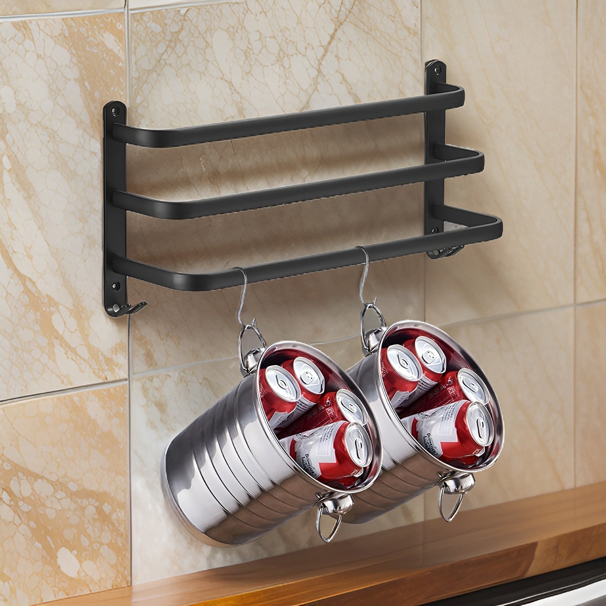 Black 3-Tier Wall-Mounted Towel Holder for Bathroom - view 6