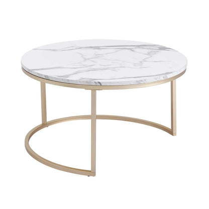 Round Side Table in White with Gold-Tone Accents for Living Room - view 6