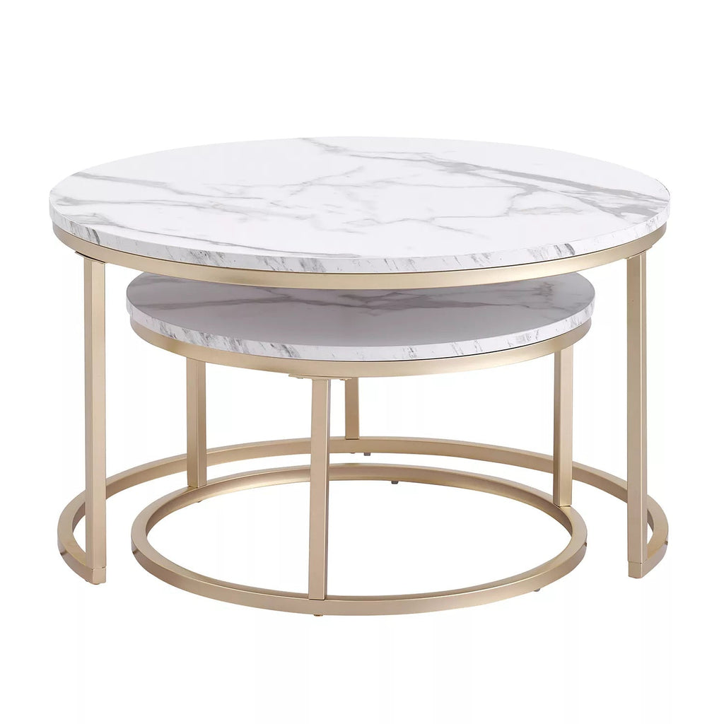 Round Side Table – White Marble with Golden Accents for Modern Living Room Decor – view 4
