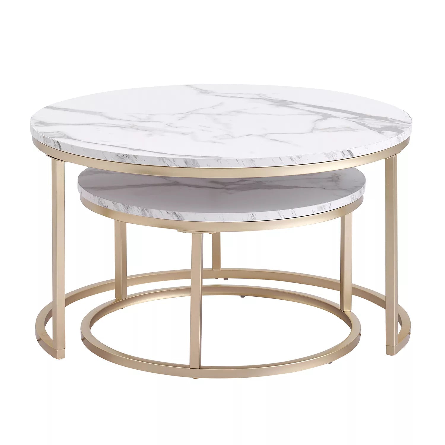 Round Side Table – White Marble with Golden Accents for Modern Living Room Decor – view 4