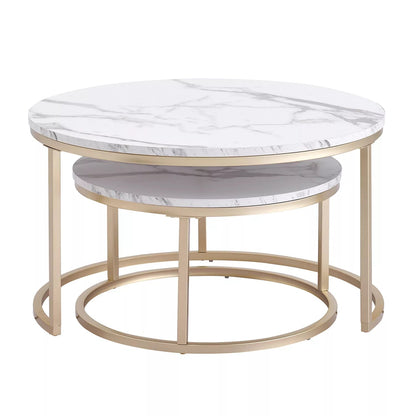 Round Side Table in White with Gold-Tone Accents for Living Room - view 4
