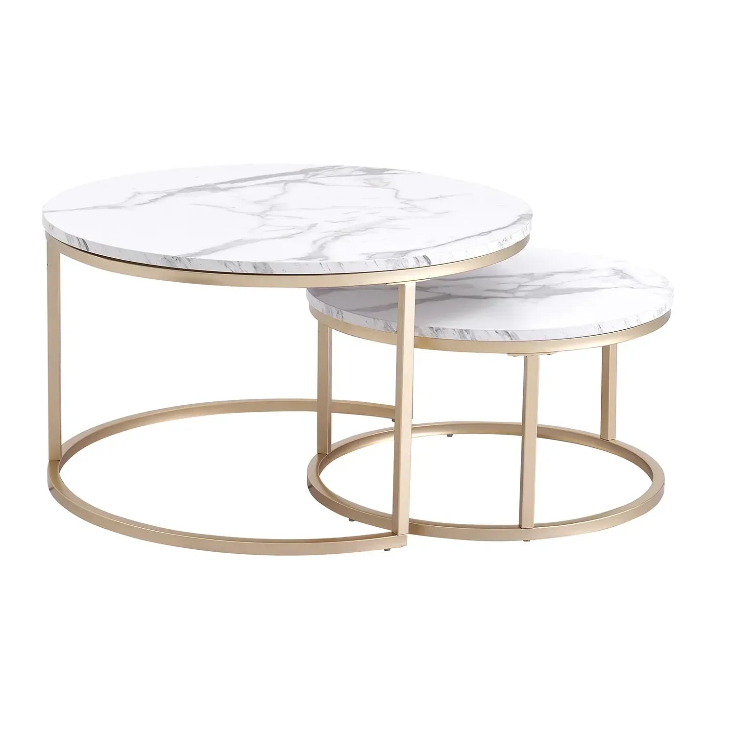 Round Side Table – White Marble with Golden Accents for Modern Living Room Decor – view 3