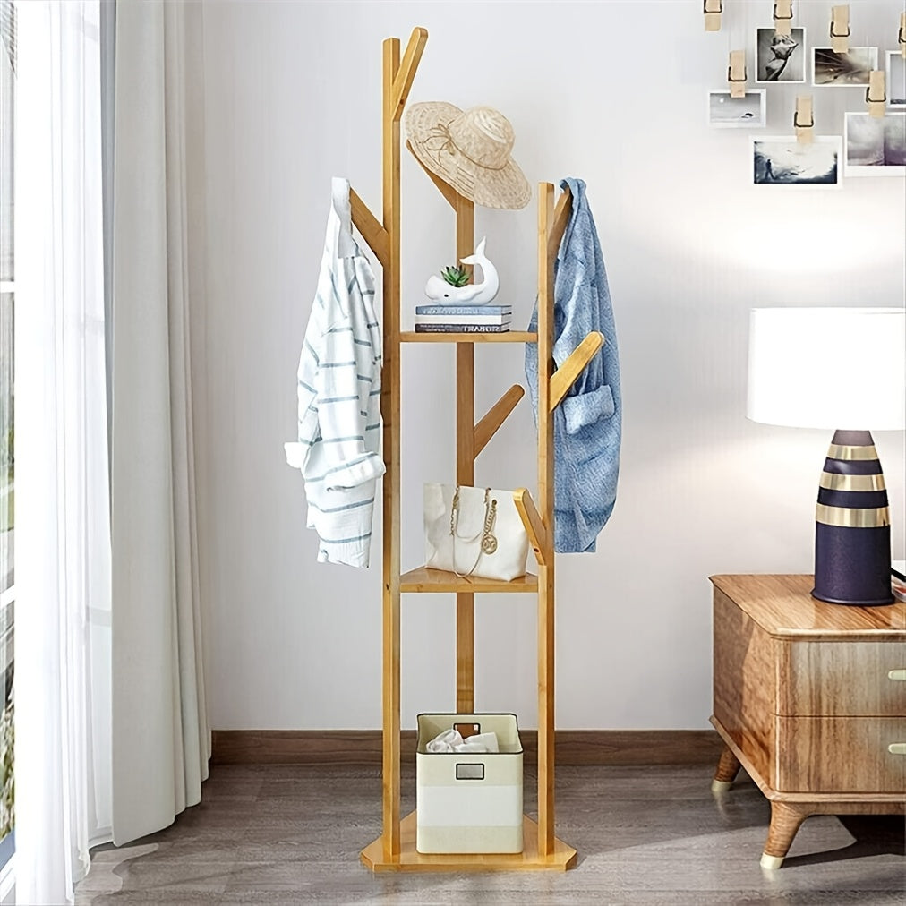Bamboo Coat Rack - Freestanding, Elegant Design with 9 Hooks & 3 Shelves – view 2