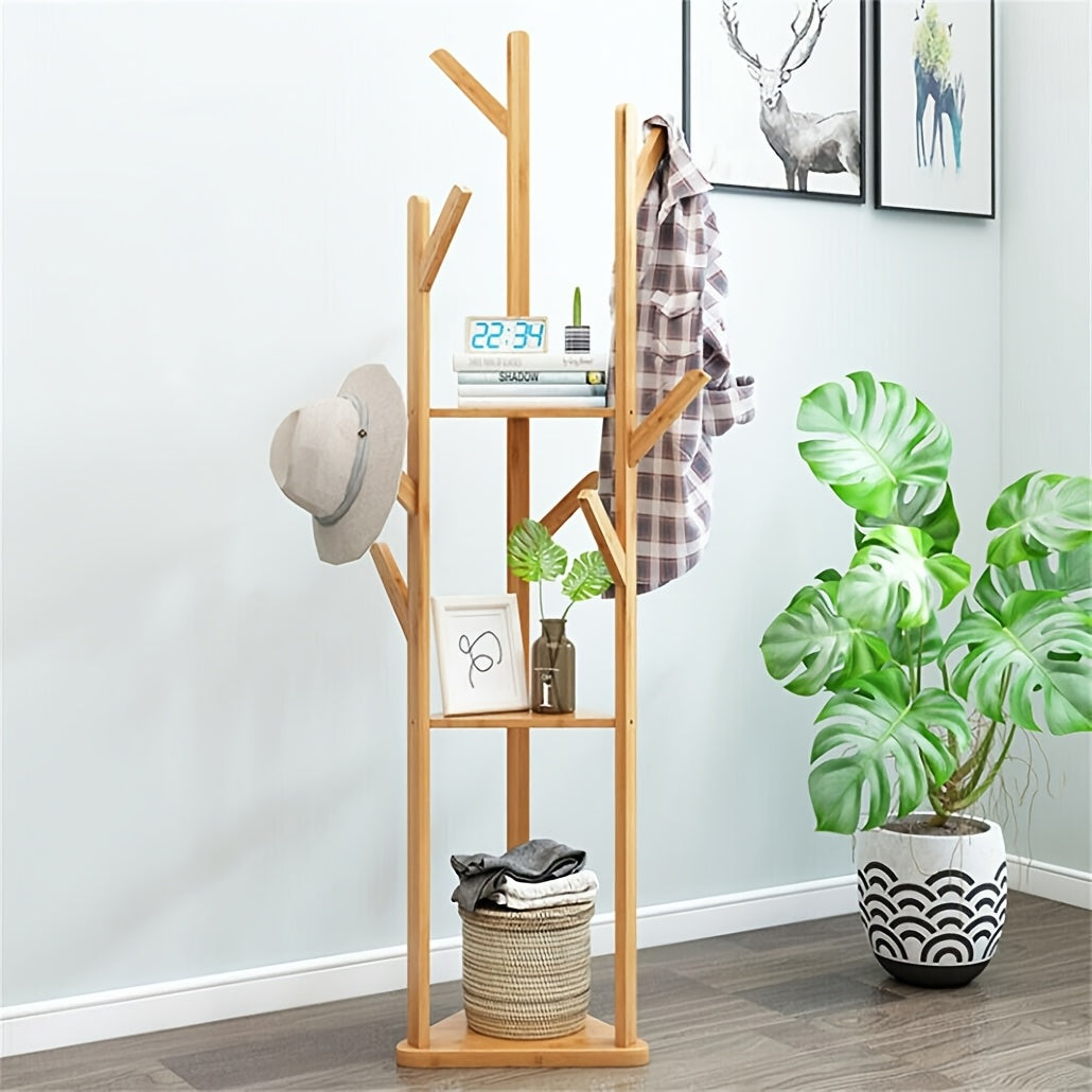 Bamboo Coat Rack - Freestanding, Elegant Design with 9 Hooks & 3 Shelves – view 3