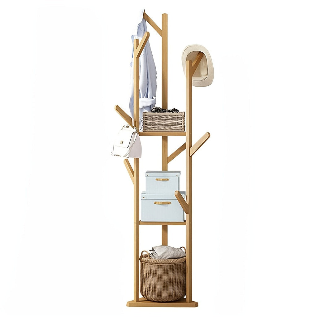 Bamboo Clothes Rack with 9 Hooks and 3 Shelves for Entryway – view 7