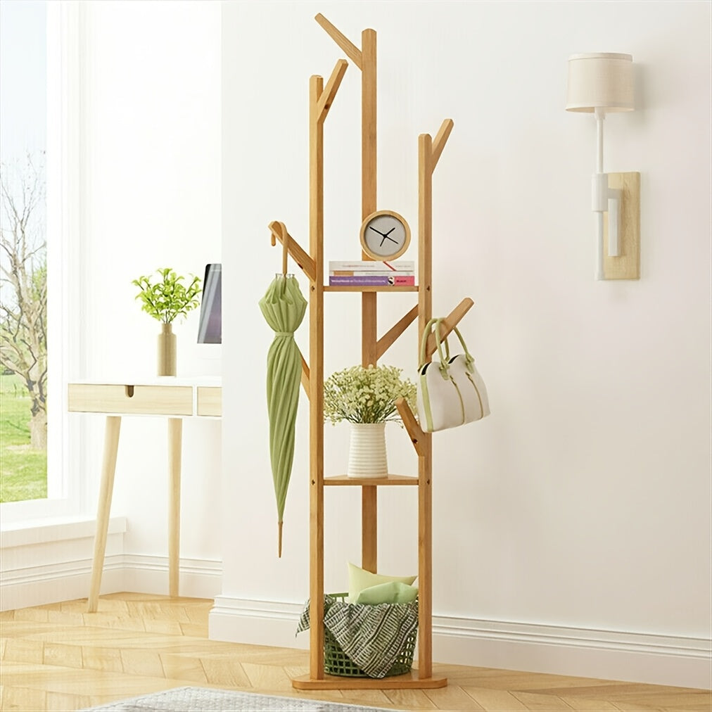 Bamboo Coat Rack - Freestanding, Elegant Design with 9 Hooks & 3 Shelves – view 8