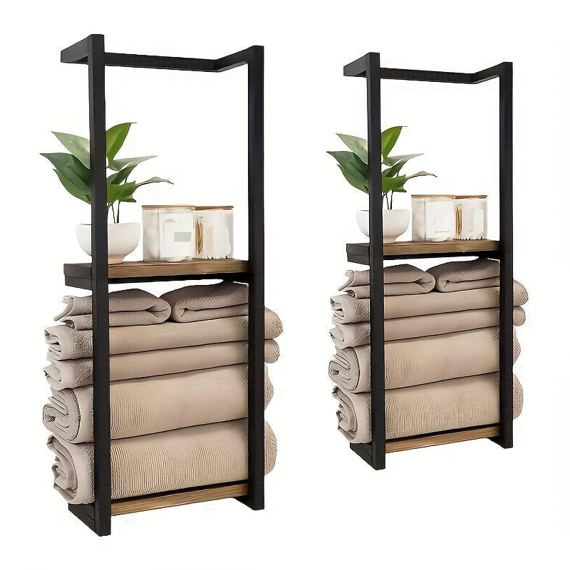 Rustic Bathroom Wall Shelf for Towels - No-Drill Mounting - view 3