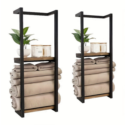 Rustic Bathroom Wall Shelf for Towels - No-Drill Mounting - view 3