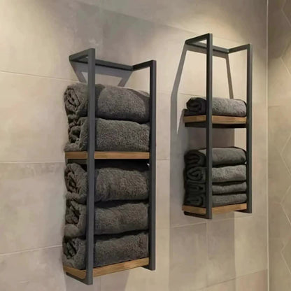 Rustic Bathroom Wall Shelf for Towels - No-Drill Mounting - view 5