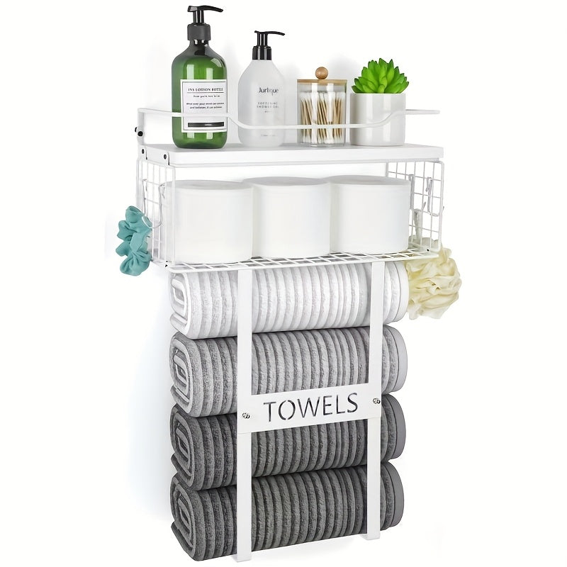 Rustic Towel Holder with Wall Shelf for Bathroom Decor - view 10