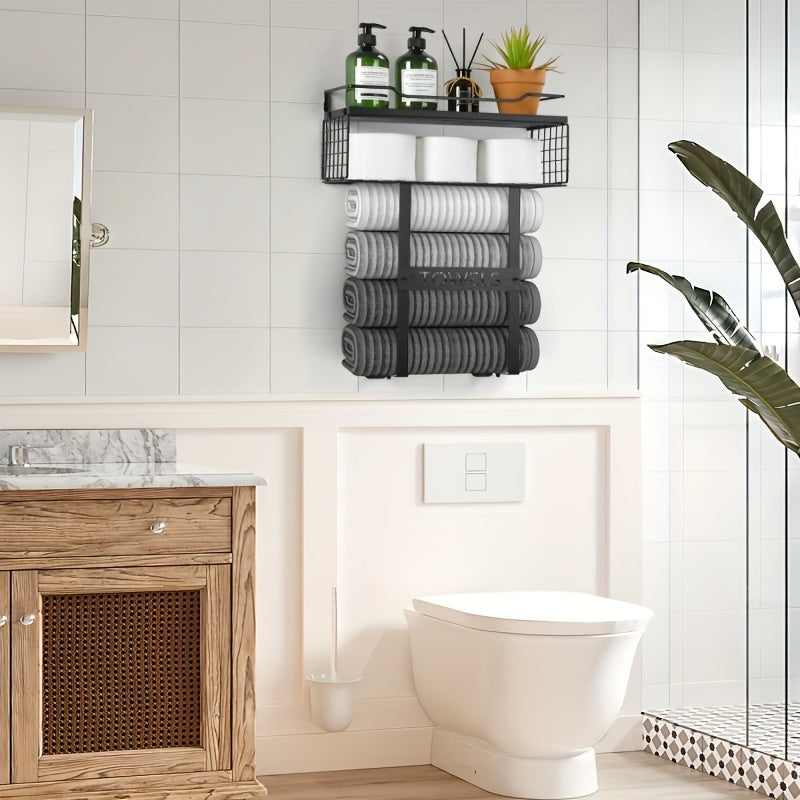 Rustic Towel Holder with Wall Shelf for Bathroom Decor - view 3