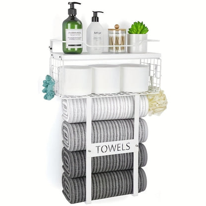 Rustic Towel Holder with Wall Shelf for Bathroom Decor - view 8