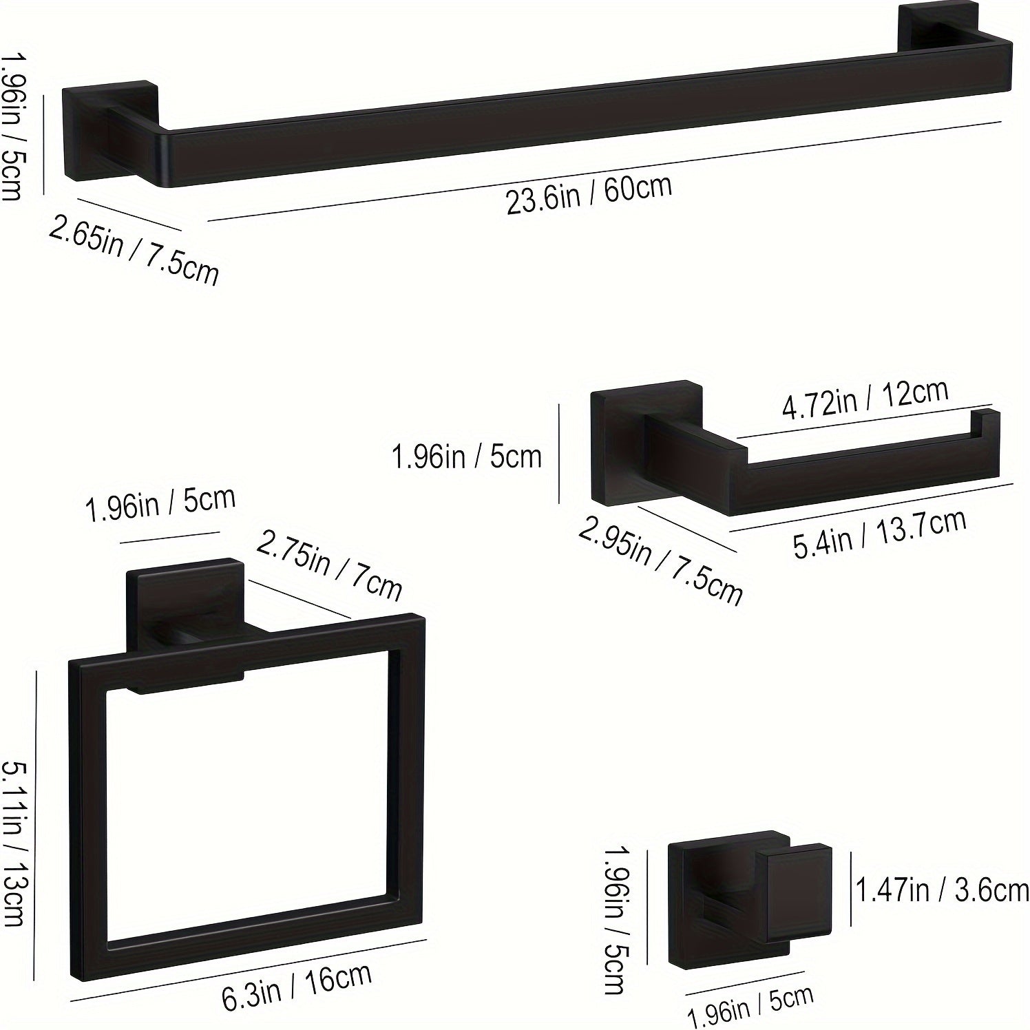 Matte Black Bathroom Accessory Set - Modern 10-Piece Organizer - view 6