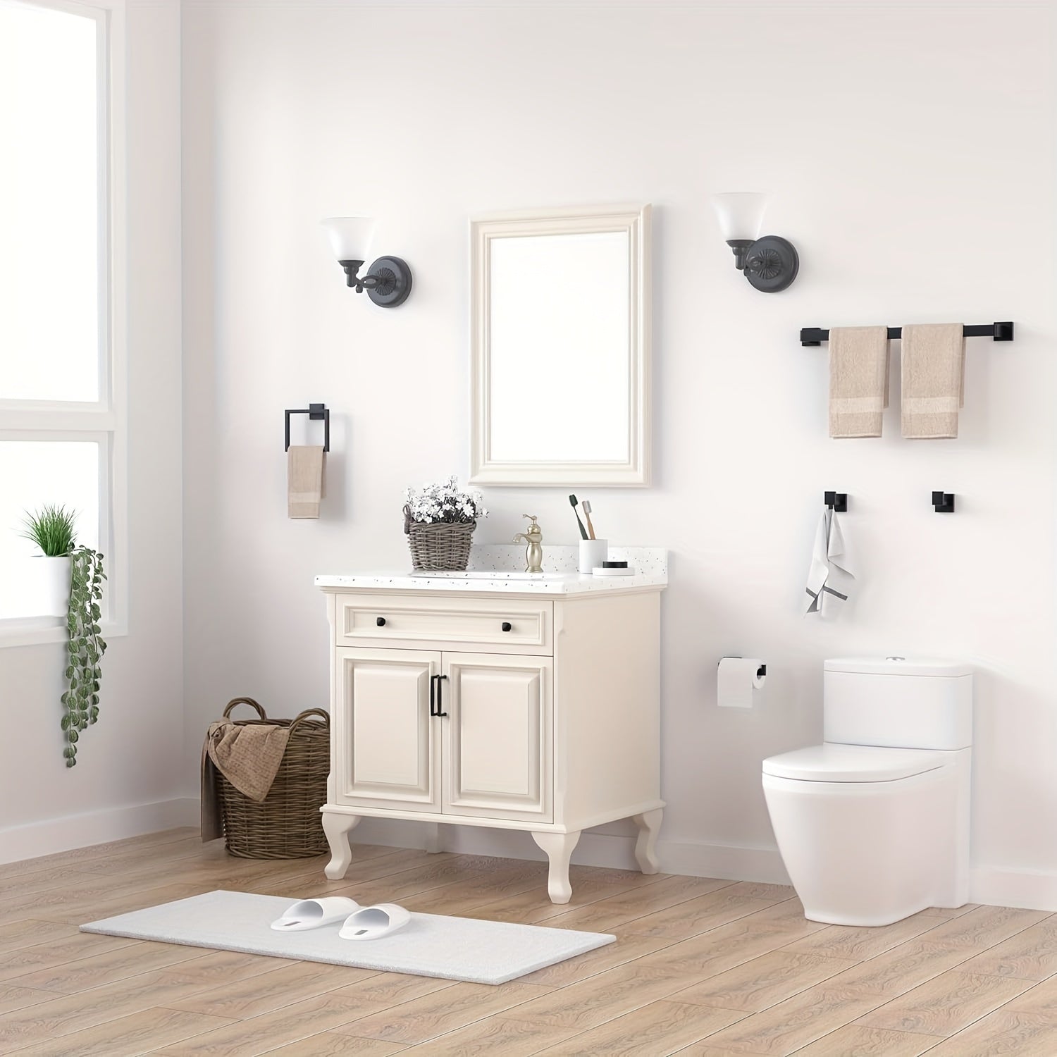 Matte Black Bathroom Accessory Set - Modern 10-Piece Organizer - view 2