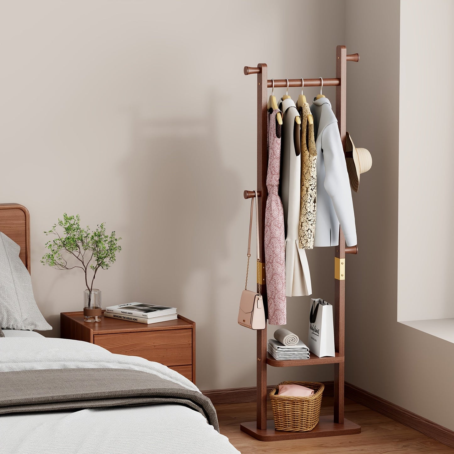 Clothing Rack with Pull-Out Shelf, Shoe Storage and Wheels - view 3
