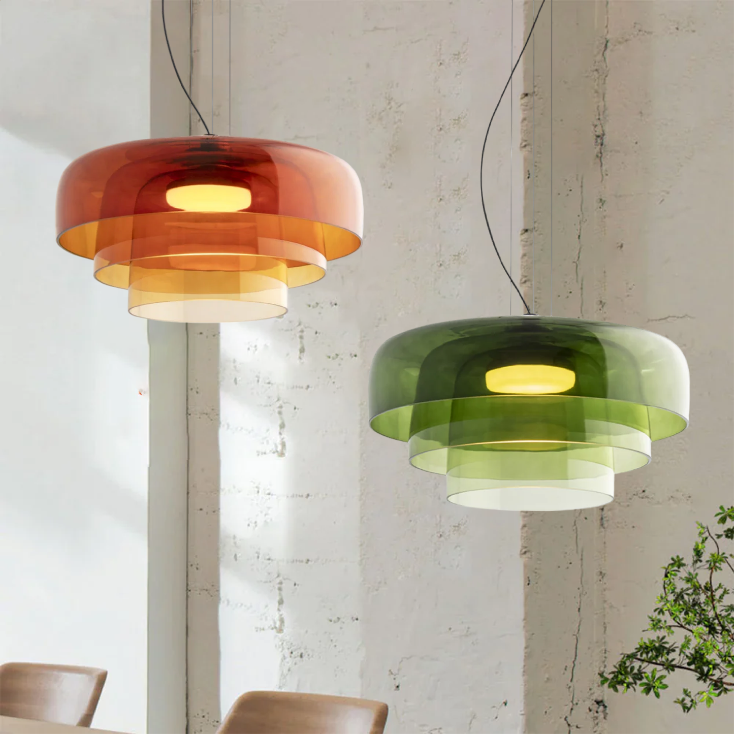 Layered Pendant Light – Modern Design in Orange, Green, Gray - view 2