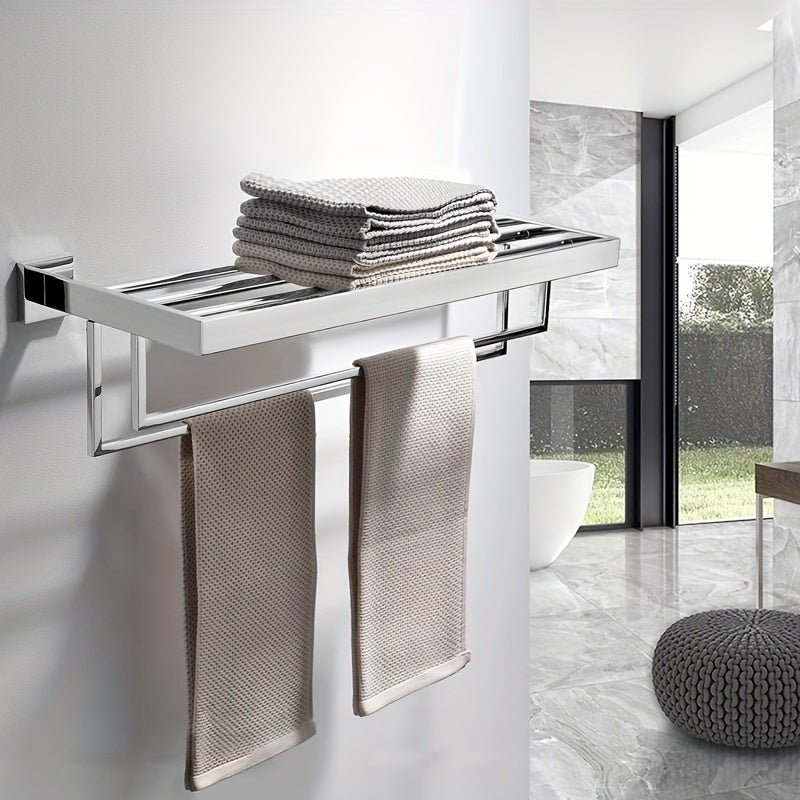 Black Metal Wall-Mounted Towel Holder with Shelf for Bathroom – view 10