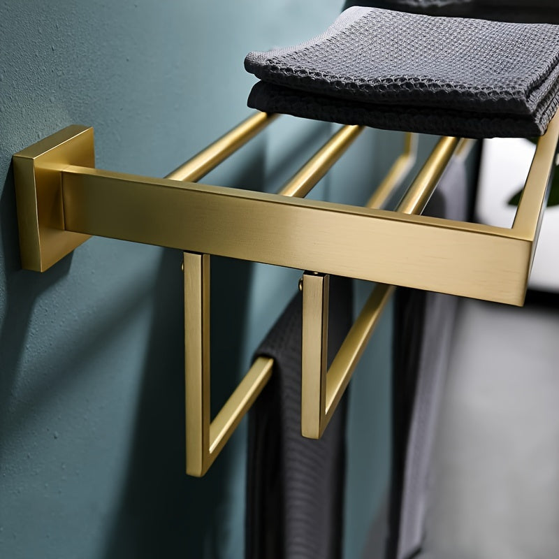 Black Metal Wall-Mounted Towel Holder with Shelf for Bathroom – view 5