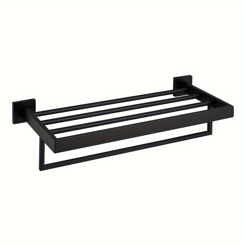 Black Metal Wall-Mounted Towel Holder with Shelf for Bathroom