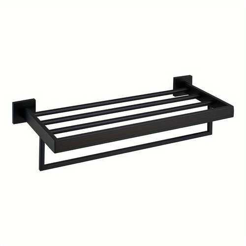 Black Metal Wall-Mounted Towel Holder with Shelf for Bathroom