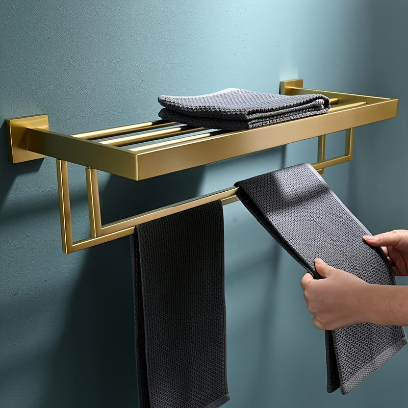 Black Metal Wall-Mounted Towel Holder with Shelf for Bathroom – view 6