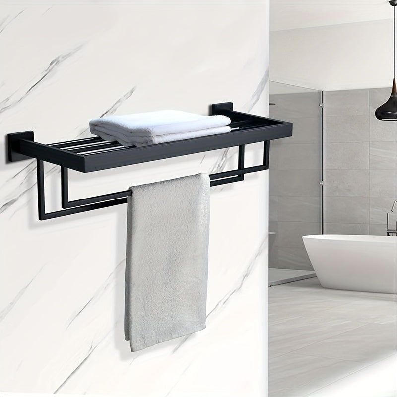 Black Metal Wall-Mounted Towel Holder with Shelf for Bathroom – view 2