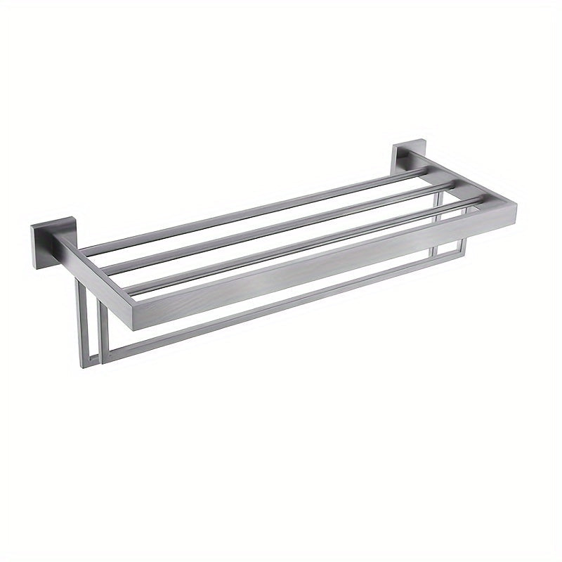 Black Metal Wall-Mounted Towel Holder with Shelf for Bathroom – view 9